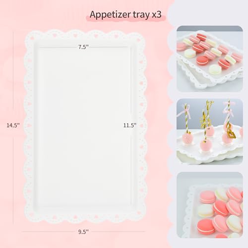 Pack of 11 NWK Cake Stand Set, with 3 x Two-Tier and 3 x Three-Tier Cupcake Stands, 4 x Appetizer Trays, 1 x Tablecloth for Birthday Bridal Baby Shower Party (White) - color: White