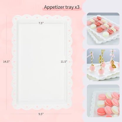 Pack of 11 NWK Cake Stand Set, with 3 x Two-Tier and 3 x Three-Tier Cupcake Stands, 4 x Appetizer Trays, 1 x Tablecloth for Birthday Bridal Baby Shower Party (White) - color: White