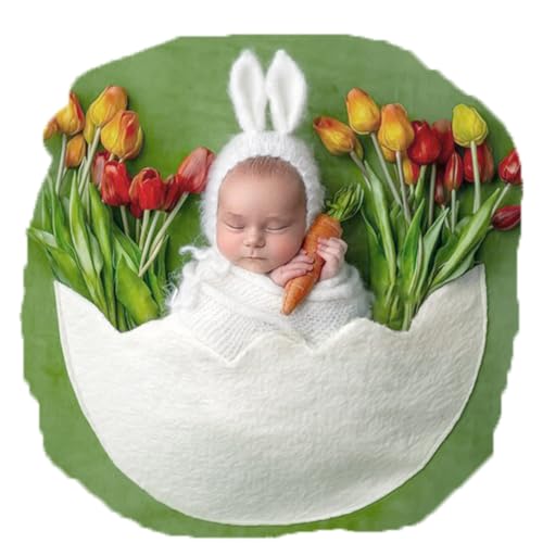 Zeroest Easter Newborn Photography Blanket with Pocket - Newborn Photoshoot Props - Boys & Girls Posing Stretch Fabric Beanbag Cover with Wavy Eggshell Pocket 47.2" x 37.4" (Green)
