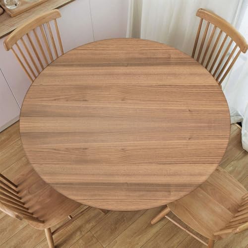 Round Elastic Tablecloth, Background Wood Texture Board Country, for Picnic/Camping/BBQ Party, Indoor Outdoor, Fit for Diameter 28.2"-32.1" Round Table - color: Wood Texture -15, size: 32.1" (Round)