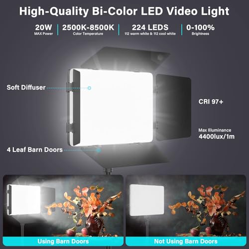 Unicucp 2 Pack Led Video Light Panel Lighting Kit with Barn Doors, 8000mAh Rechargeable Camera Light, 2500K-8500K Photo Light for Outdoor Indoor Photography Video Recording Live Streaming Zoom Calls