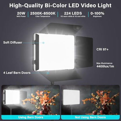 Unicucp 2 Pack Led Video Light Panel Lighting Kit with Barn Doors, 8000mAh Rechargeable Camera Light, 2500K-8500K Photo Light for Outdoor Indoor Photography Video Recording Live Streaming Zoom Calls