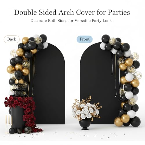 Double Sided 7.2FT Black Arch Backdrop Cover Spandex Fitted Stretchy Arch Covers for Wedding Birthday Party Bridal Baby Shower Ceremony - color: Black, size: 7.2FT