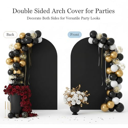 Double Sided 7.2FT Black Arch Backdrop Cover Spandex Fitted Stretchy Arch Covers for Wedding Birthday Party Bridal Baby Shower Ceremony - color: Black, size: 7.2FT