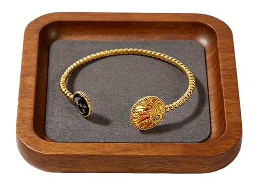 Wooden Jewelry Display Tray Rounded Rectangle Ring Showcase Stackable Elegant Bracelet Watch Jewelry Organizer for Personal Use and Commerce (Gray, Small-W 3.9'' x H 0.6'' x L 3.9'') - color: Gray, size: Small-W 3.9'' x H 0.6'' x L 3.9''