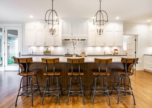 17x10ft Fabric Modern Farmhouse Kitchen Backdrop Rustic Kitchen White Cabinets Island Countertop with Bar Stools Background for Home Cooking Food Party Decorations Photo Props - size: 17x10FT