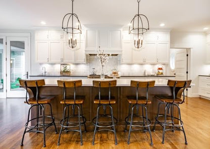 10x10ft Fabric Modern Farmhouse Kitchen Backdrop Rustic Kitchen White Cabinets Island Countertop with Bar Stools Background for Home Cooking Food Party Decorations Photo Props - size: 10x10FT