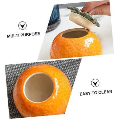 BESPORTBLE Ceramic Orange Jar Decorative Canister Small Food Sealing Container Home Adornment Photography Prop Housewarming