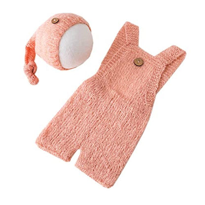 Fashion Cute Newborn Boy Girls Baby Costume Outfits Photography Props Hat Pants - color: Dark Pink