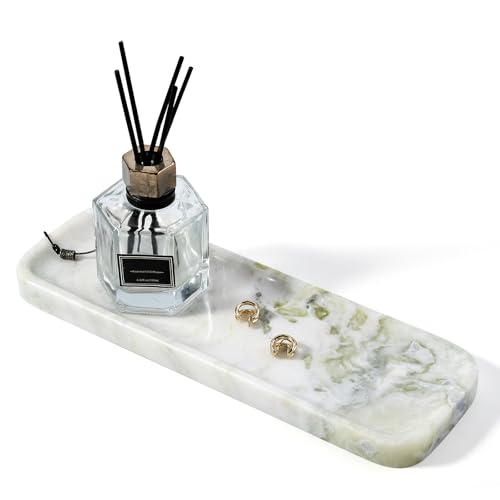 Koville Marble Tray, 12"x4" Marble Vanity Tray for Bathroom Kitchen Countertop Sink, Natural Stone Tray for Home Decor, Decorative Rectangular Narrow Catchall Tray for Jewelry Perfume - color: 12"x4"-bianco Palomino