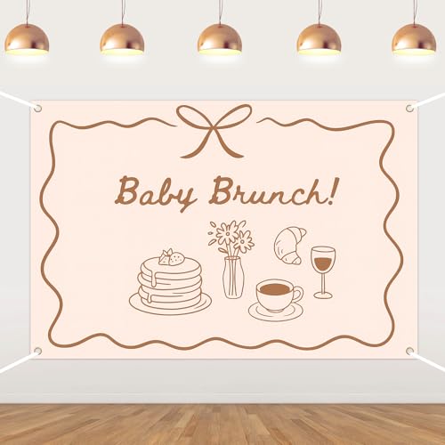 Brunch Themed Party Decorations Baby Brunch Backdrop Breakfast Food Coffee Photography Background Brown for Boys Girls Let's Brunchs Theme Baby Shower Indoor Outdoor Photo Props Supplies 5 * 3ft - color: brown