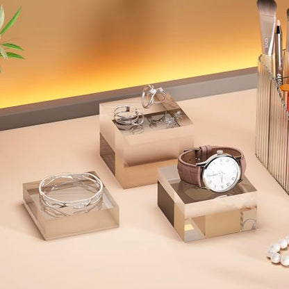 Acrylic Display Stands, 3 Graduated Sizes Acrylic Block Riser for Displaying Collection, Crystal Clear Acrylic Cube Pedestals for Jewelry Glass, Gem and Collectables, 1set