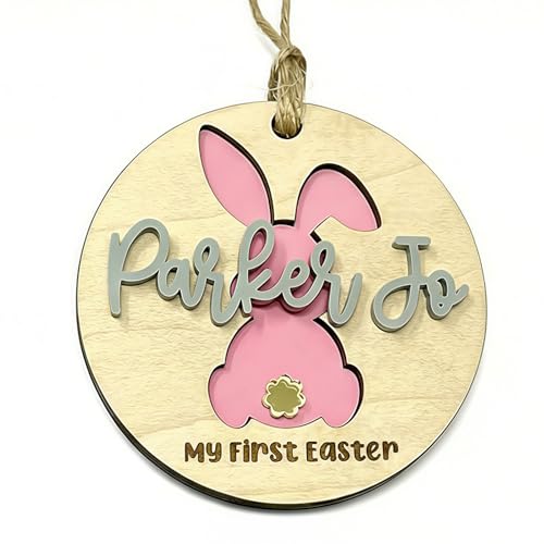 Personalized First Easter Sign with Name Custom Easter Milestone Disc Wooden Bunny 1st Keepsake Photo Prop Nursery Decor Gift - color: Color3