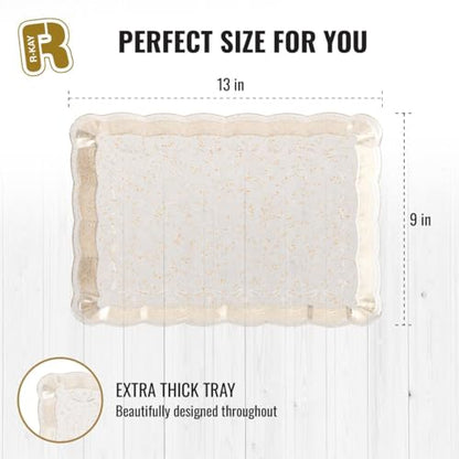 6 Pack Gold Glitter Plastic Serving Trays for Party, 9 x 13 Inch - Heavy Duty Plastic Gold Trays for Food - Rectangular Party Serving Platters - color: Gold Glitter