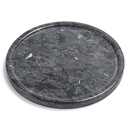 Genuine Black Marble Round Tray, High End Decorative Tray for Bathroom, Kitchen, Dresser and Vanity (Black 8")