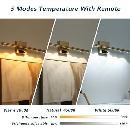 Picture Lights Rechargeable for Wall: Battery Operated Wall Sconces Wireless Art Lighting for Painting Canvas Gallery 360° Rotatable Detachable Battery Aluminum 48H (1, Gold with Lens) - color: Gold With Lens