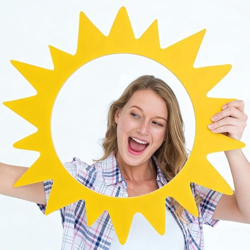 Large Sun Photo Booth Props Party Photobooth Frame Sunshine Selfie Props Decor Kit Creative Friends Picture Backdrop Accessories for Summer Pool Beach Holiday Birthday Baby Shower Parties Supplies