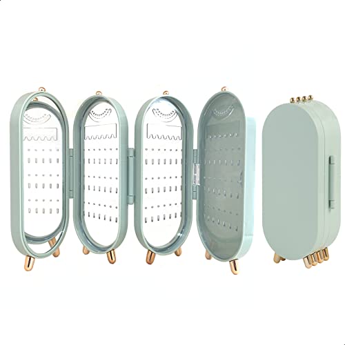 Foldable Earring Holder Jewelry Organizer Box with Mirror, 4-Layer Dustproof Earring Necklace Display Stand Jewelry Box with 153 Holes for Women and Girls, Gifts for Girl (Light Green) - color: Light Green