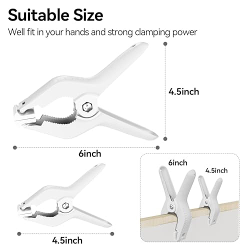 EMART 12 Pack Heavy Duty Spring Clamps 6 Inch Plastic Large Professional Backdrop Clips Clamps for Backdrop Stand, Photography Studio, Balloon arch, Photoshoot, Woodworking, Crafts, Pool Cover-White - color: White, size: 6inch