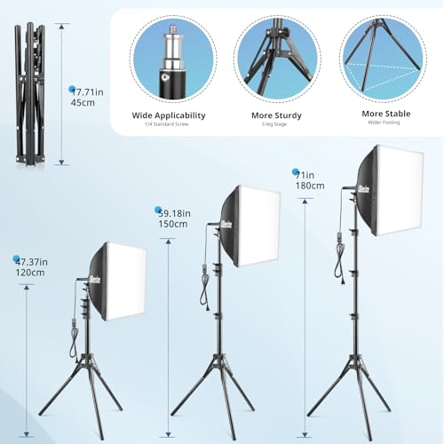 UBeesize Softbox Photography Lighting Kit, 16” x 16” Continuous Lighting Kit with 40W E27 Socket 6500K Bulb, Professional Photo Studio Lighting for Video Recording, Portrait Shooting - style: 16" softbox lighting kit