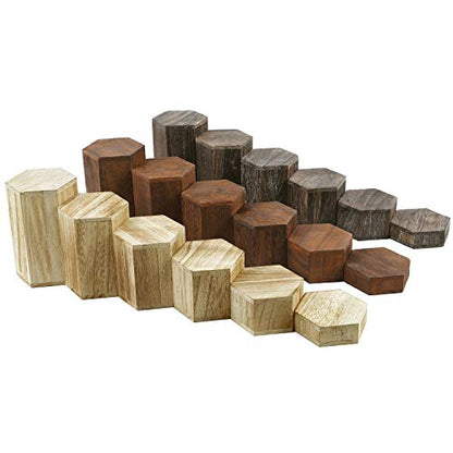 MOOCA Wooden 6 Pcs Hexagon Risers for Display Jewelry and Accessories Display Stand, Coffee - color: Coffee, 6 Pieces