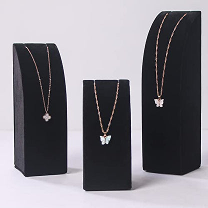 3Pcs/Set Necklace Holder Organizer Velvet Jewelry Display Stand For Selling Pandent Chain Necklace Rack for Show (Black Velvet) - color: Black Velvet
