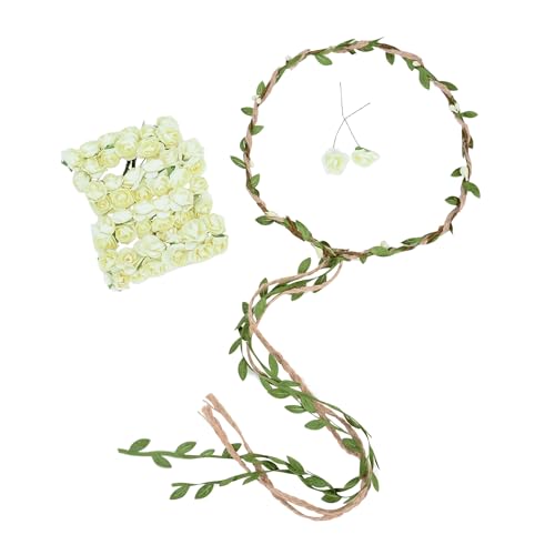 DDazzling Flower Crown Floral Wreath Headband Floral Garland Headbands Photo Props,Rose Flower Crown Kit, 3 Piece (Ivory) - color: Ivory