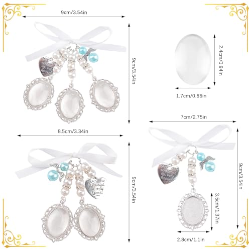 3Pcs Silver Wedding Bouquet Photo Charm,Thermal Transfer Bouquet Charm Kit for Gift Bridal Shower Graduation Memorial Photo Pin Brooch for Mother