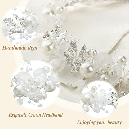 Retrowavy 2 Pcs Flower Girl Headpiece, Flower Girl Hair Accessories Rhinestone Crystal Princess Pearl Headband Bridal Hair Headband for Wedding First Communion(Silver) - color: Silver