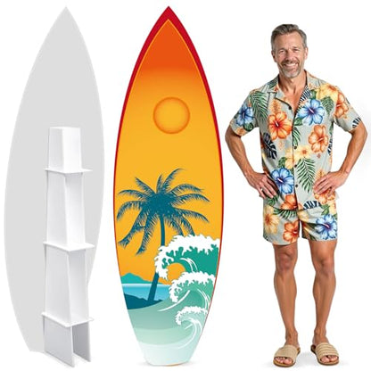 Yalikop 6 Ft Surfboard Cardboard Cutout Stand Up Photo Prop - Hawaiian Tropical Party Decorations Standee Surfboard Foam Board for Garden Yard Sign Decor Summer Beach Luau Photography Background - style: Ocean Waves