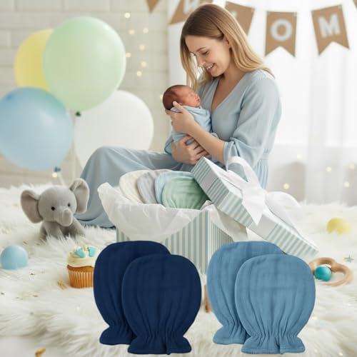 Newborn Baby Muslin Mittens 0-6 Months No Scratch Elastic Wrist Soft Breathable Gloves Bulk Cotton for Infant - color: Light Color