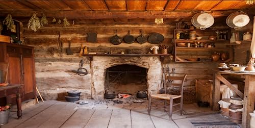 BELECO 20x10ft Fabric Rustic Kitchen Backdrop Western Old Wooden House Kitchen Interior Background Rural Farmhouse Fireplace Cooking Utensils Cooking Background Farmers Cowboys Portrait Photo Props - size: 20x10FT