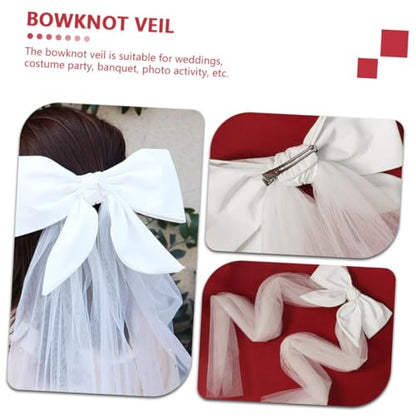 POPETPOP Bridal Veil Hair Clip with Bowknot, Elegant Wedding Veil Prop for Brides, Romantic Bridal Headwear Suitable for Wedding Ceremony and Photoshoot