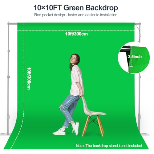 Green Screen Backdrop, 10×10FT Photography Chromakey Greenscreen Background Sheet for Zoom Meeting, Polyester Fabric Cloth Curtain for Photo Video Studio, Party, Live Streaming, Photoshoot - size: 10x10ft