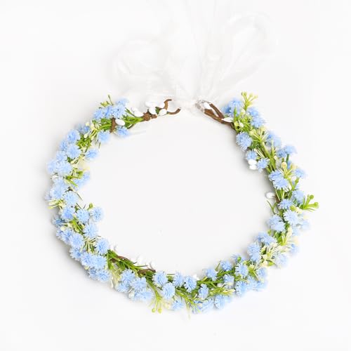 Babys Breath Flower Headband with Green Leaf Bohemian Floral Headpiece Hair Wreath for Women Wedding Accessorie