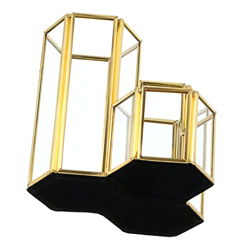 Hipiwe 3 Slots Glass Makeup Brush Holder - Gold Hexagon Cosmetics Brush Eyeliners Display Cup Home Decorative Makeup Organizer Desktop Pen/Pencil Pot Holder for Office - style: 3-Slot Hexagon,Gold