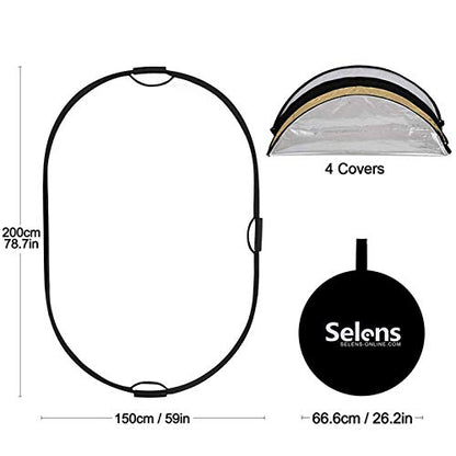Selens 5-in-1 Oval Reflector with Handle for Photography Photo Studio Lighting & Outdoor Lighting (59 x 78 Inch) - size: 59 x 78 Inch Oval Reflector