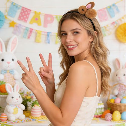 Pvoiue Easter Bunny Headband - Cute Plush Rabbit Hair Band for Women - color: Brown