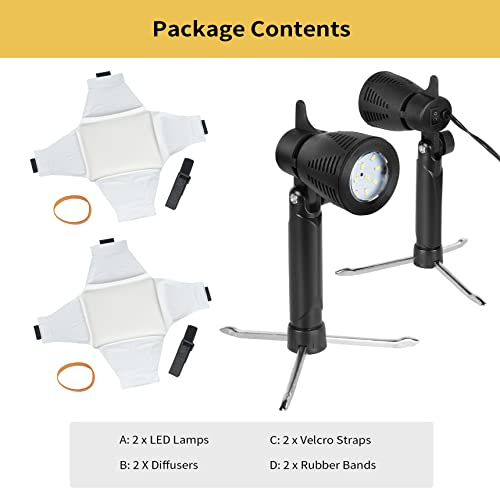 Meking Mini Softbox Photography Lighting Kit, Portable 4x4.8in Continuous Lighting LED Lamp with Collapsible Diffuser for Video Tabletop Studio Small Product Shooting, 2 Sets - color: White Light