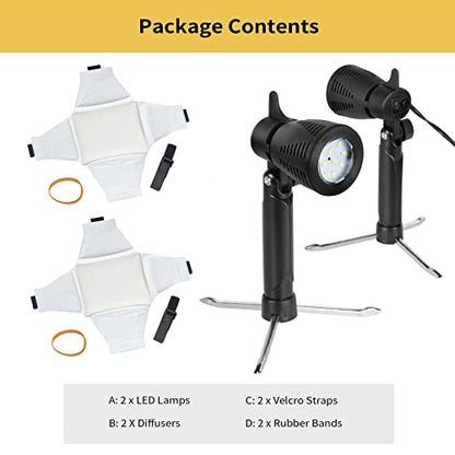 Meking Mini Softbox Photography Lighting Kit, Portable 4x4.8in Continuous Lighting LED Lamp with Collapsible Diffuser for Video Tabletop Studio Small Product Shooting, 2 Sets - color: White Light