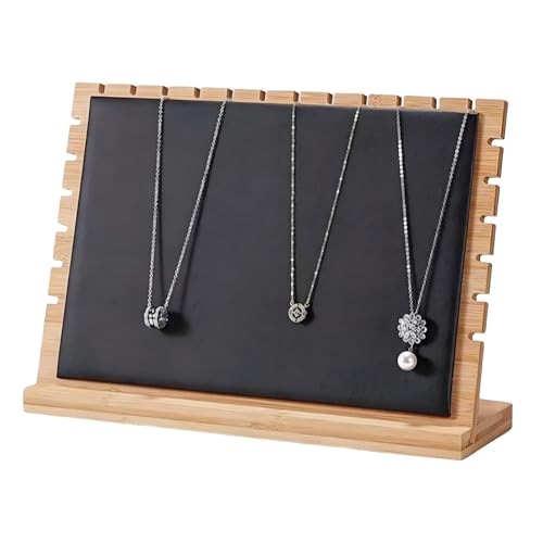 11.7"x7.6" Horizontal Necklace Jewelry Display Stand with Leather Soft Mat Wood Necklace Pendant Tabletop Display Storage Holder for Home Selling Shows - color: Black, size: Medium