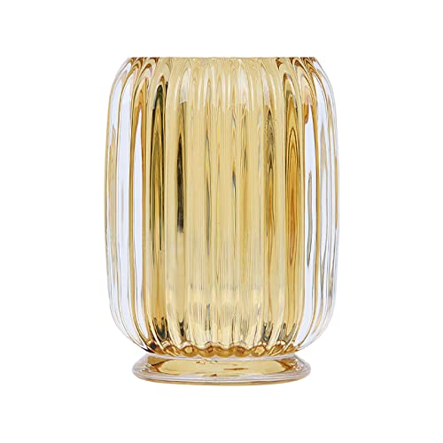 DASITON Makeup Brush holder Organizer,Crystal Cosmetic Makeup Brush Glass Brushes Storage Holder, Vintage Make Up Brush Cup striped vase(Amber) - color: Amber