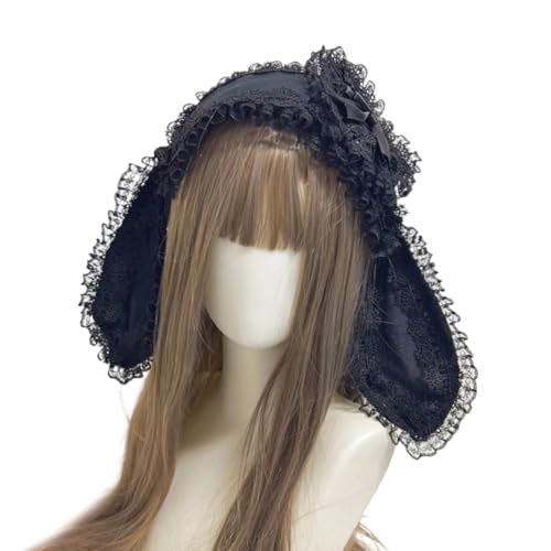 Rabbits Ears Hairband Photo Props Easter Hair Hoop Hairband Party Headpiece Fun Headbands for Music Festival - color: Black & Black Lace