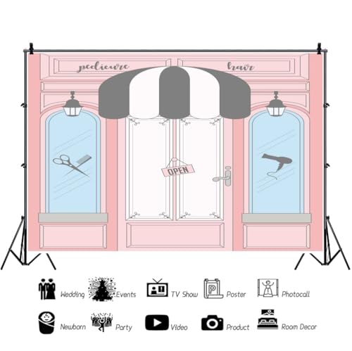 AOFOTO 10x7ft Pink Spa Party Hair Salon Backdrop Hairstylist Hair Manicure Pedicure Spa Beauty Shop Barbershop Girls Fashion Salon Background Banner Birthday Party Decor Studio Props Wallpaper Vinyl - color: Hair Salon, size: 10x7ft