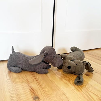 WHW Whole House Worlds Weighted Puppy Dog Door Stoppers, Set of 2, Floppy Ears, Brown Grey, Black Noses, Long Daschund Tummies, Tails Up, Chenille Polyester, 15 Inches - color: Puppy Dog Door Stoppers, Set of 2,