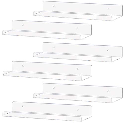 Weiai Clear Acrylic Shelf 15" Invisible Floating Wall Ledge Bookshelf, Kids Book Display Shelves Wall Mounted (15 Inch 6Pack) - size: 15 Inch 6Pack