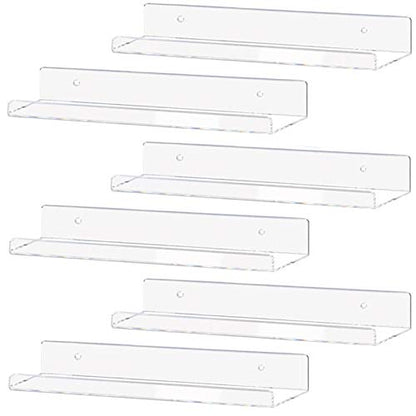 Weiai Clear Acrylic Shelf 15" Invisible Floating Wall Ledge Bookshelf, Kids Book Display Shelves Wall Mounted (15 Inch 6Pack) - size: 15 Inch 6Pack