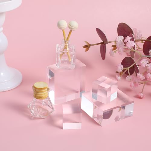 DIVINA VITAE 16 Pcs Acrylic Blocks for Display Acrylic Cubes Clear Base Stand Square Display Block Polished Jewelry Stand Ring Showcase Holder Base(2 x 2 x 1 Inch, 1 x 1 x 1 Inch)