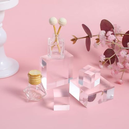 DIVINA VITAE 16 Pcs Acrylic Blocks for Display Acrylic Cubes Clear Base Stand Square Display Block Polished Jewelry Stand Ring Showcase Holder Base(2 x 2 x 1 Inch, 1 x 1 x 1 Inch)