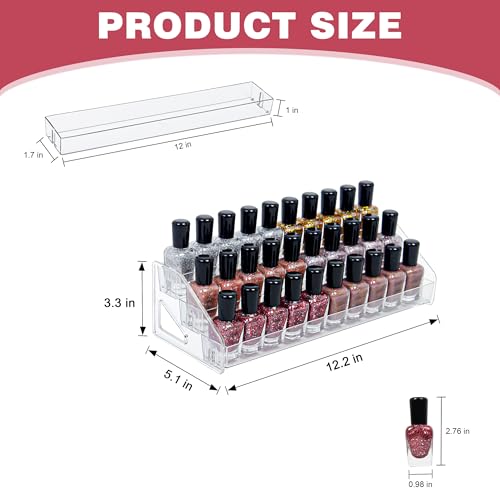 3-Tier Clear Acrylic Nail Polish Storage, Holds 24-48 Bottles, Multi-Purpose Nail Polish Rack, Sunglasses, Essential Oils and Cosmetics - size: 3-tier